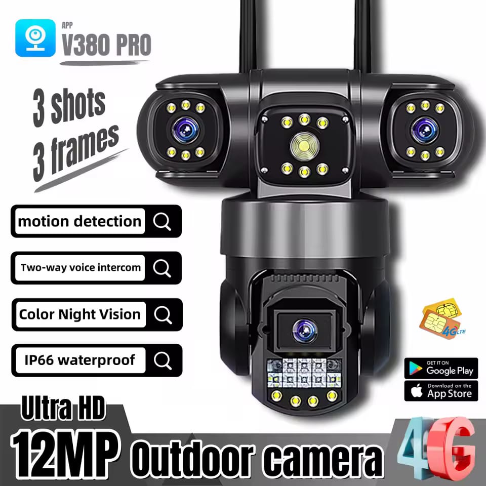 hybrid 12mp (4+4+4) 4k triple lenses triple screens 4g v380pro solar camera hybrid 12mp (4+4+4) 4k triple lenses triple screens 4g v380pro solar camera