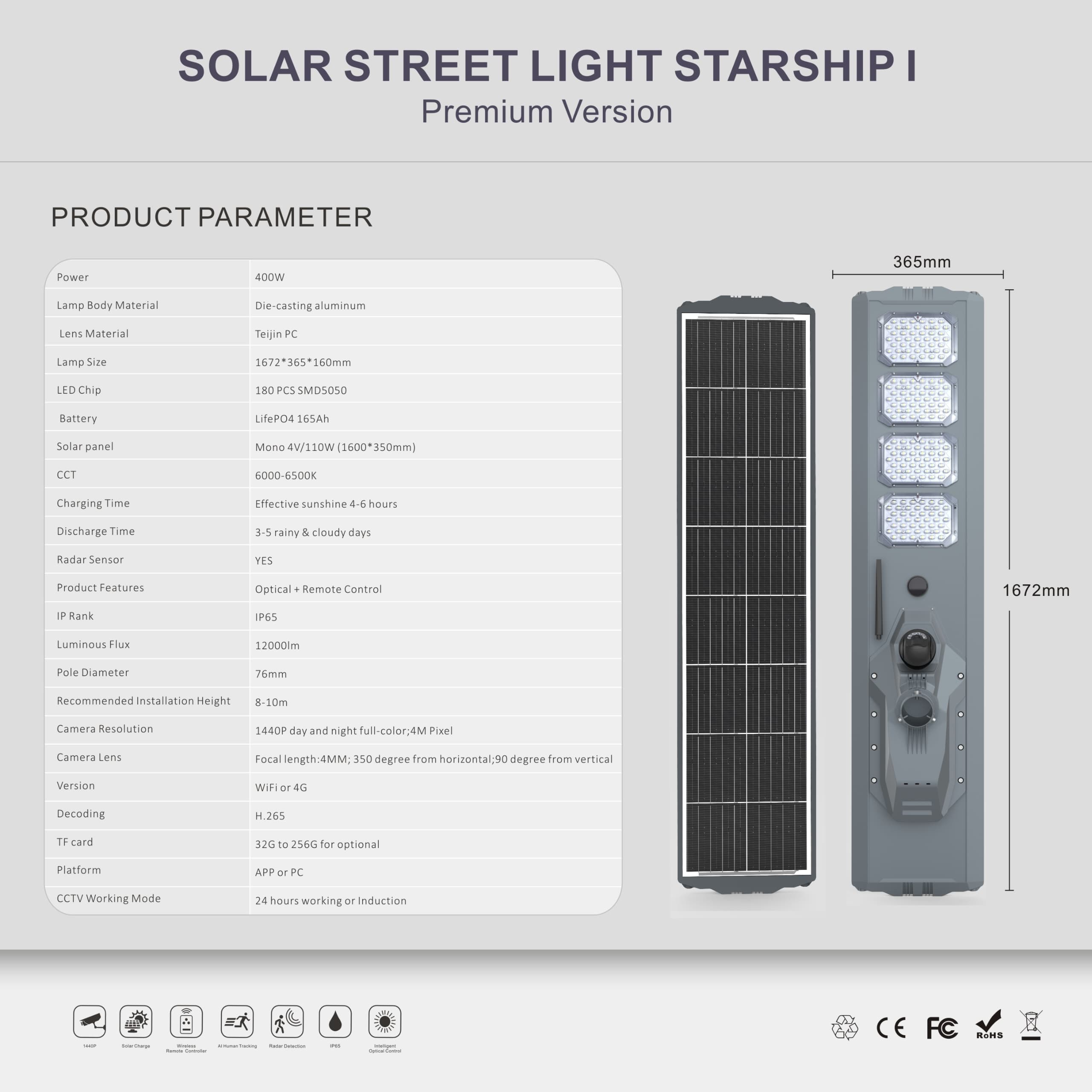 400w solar powered street light (project module) + inbuilt hybrid 4g solar ptz camera