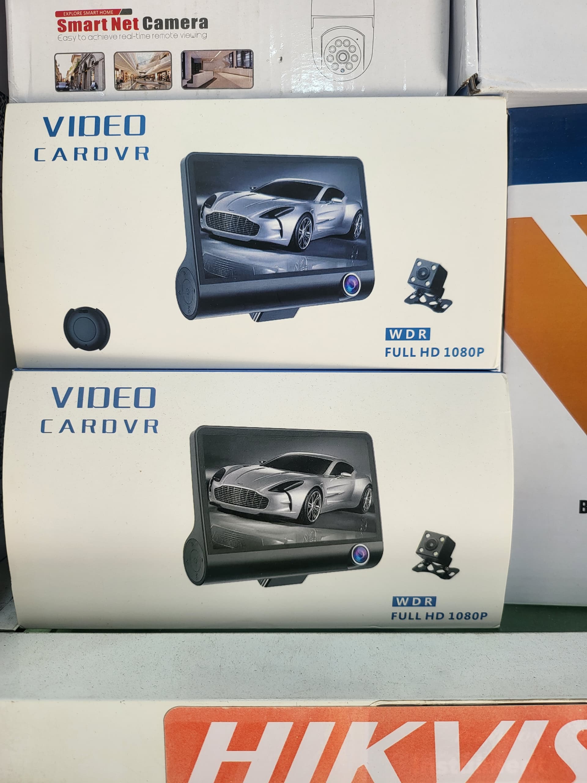 3 channel car dash cam with front & rear view cameras, 140° wide angle, 1080p dvr loop recording, motion detection and parking mode